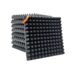 Acoustic panels in a recording studio, which help to improve the sound quality of Sinhala Dhamma audiobook recordings.